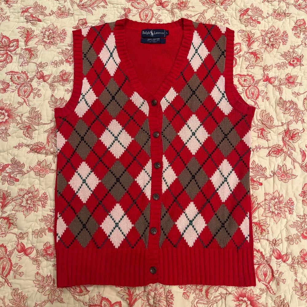 Vintage Polo Ralph Lauren RRL argyle pattern button up Plaid Sweater